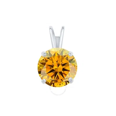 Maulijewels 1.25ct D-vvs1 Yellow Moissanite Diamond 14k White Gold Solitaire Necklace With Gold Plat In Red