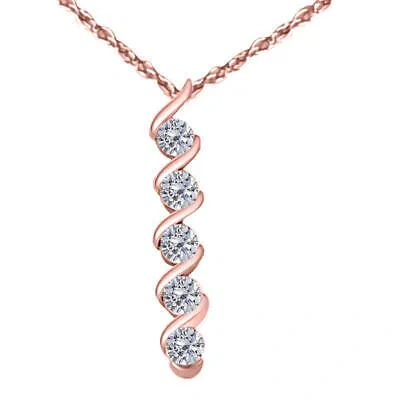 Pre-owned Maulijewels 1/4 Carat Diamond Five Stone Pendant In 10k Rose Gold With 18" 10k In White