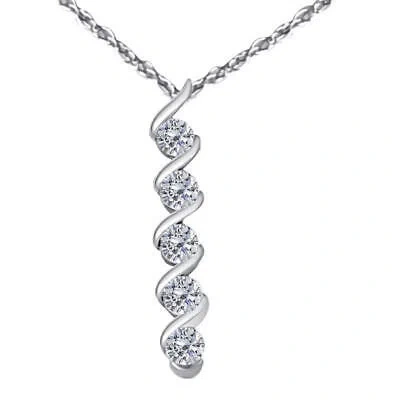 Pre-owned Maulijewels 1/4 Carat Diamond Five Stone Pendant In 10k White Gold With 18" 10k