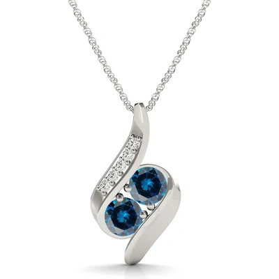 Maulijewels 1/4 Carat Natural Blue & White Diamond/ Two Stone/ 18" Pendant In 14k White Gold With 18