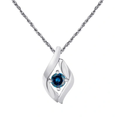 Maulijewels 1/4 Carat Natural Blue Diamond Pendant In 10k White Gold With 18" 10k White Gold Plated