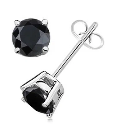 Pre-owned Maulijewels 1/4 Carat Natural Round Black Diamond Prong Set Stud Earring In 14k
