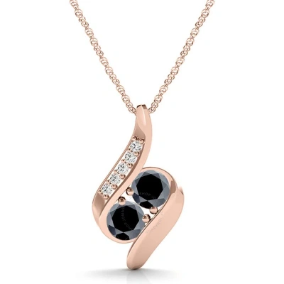 Maulijewels 14k Rose Gold 0.25 Carat Natural Black & White Diamond Two Stone Pendant With 18" 14k Ro