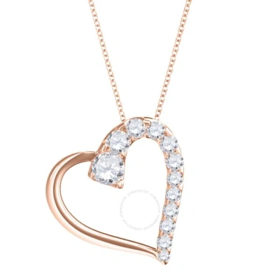 Maulijewels 14k Rose Gold 0.5 Ct Natural Diamond Heart Pendant With 18" Gold Plated 925 Sterling Sil In White