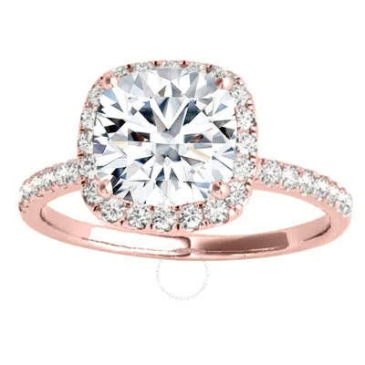 Maulijewels 14k Rose Gold 1.75 Carat Cushion Cut Moissanite Diamond ( G-h/ Vs1 ) Halo Engagement Rin In Pink