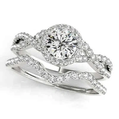 Pre-owned Maulijewels 14k Solid White Gold Halo Diamond Engagement Bridal Ring Set With