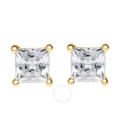 Maulijewels 14k Solid Yellow Gold 0.50 Ct Tw Natural Princess Cut Diamond Stud Earrings With Push Ba In White