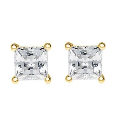 Pre-owned Maulijewels 14k Solid Yellow Gold 0.50 Ct Tw Natural Princess Cut Diamond Stud In White