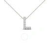 MAULIJEWELS MAULIJEWELS 14K WHITE GOLD 0.07 CT NATURAL PRONG SET DIAMOND INITIAL " L " NECKLACE PENDANT WITH 18"