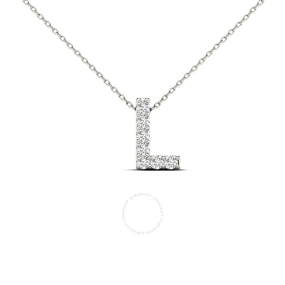 Maulijewels 14k White Gold 0.07 Ct Natural Prong Set Diamond Initial " L " Necklace Pendant With 18"