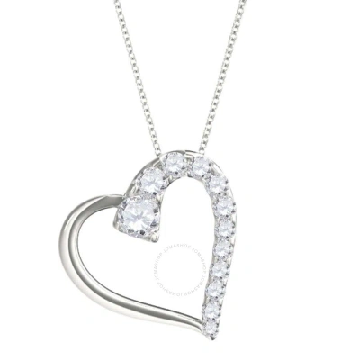 Maulijewels 14k White Gold 0.5 Ct Natural Diamond Heart Pendant With 18" 925 Sterling Silver Box Cha