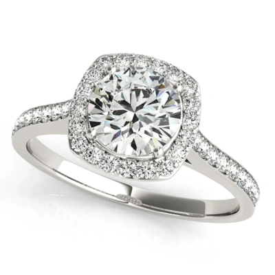 Maulijewels 14k White Gold 0.50 Carat Halo Diamond Engagement Ring In Metallic
