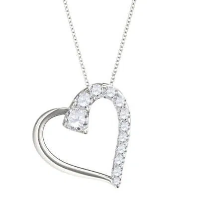 Pre-owned Maulijewels 14k White Gold 0.5 Ct Natural Diamond Heart Pendant With 18" 925