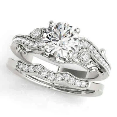 Pre-owned Maulijewels 14k White Gold 0.60 Carat Halo Diamond Engagement Bridal Ring Set