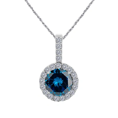 Maulijewels 14k White Gold 1.15 Carat Natural Blue & White Diamond Pendant Neckalce For Women With 1