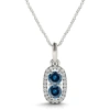 Maulijewels 14k White Gold 1.25 Carat Blue Diamond Two Stone Pendant Necklace With 18" 14k White Gol In Blue