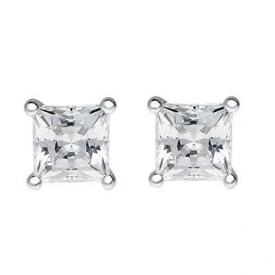Pre-owned Maulijewels 14k White Gold 1.00 Ct Tw Natural Princess Cut Diamond Stud Earrings