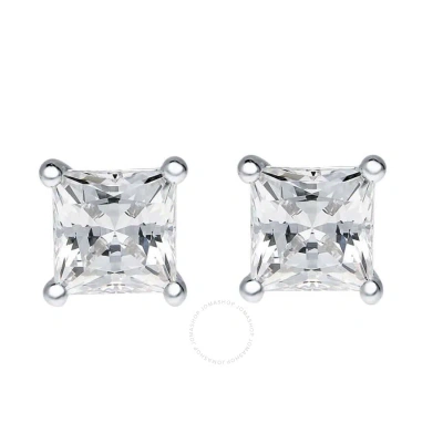 Maulijewels 14k White Gold 2.00 Ct Tw Natural Princess Cut Diamond Stud Earrings With Secure Push Ba In Metallic