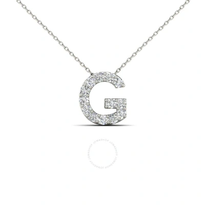 Maulijewels 14k White Gold Initial " G " Set With 0.13 Carat Natural Round White Diamond Comes With