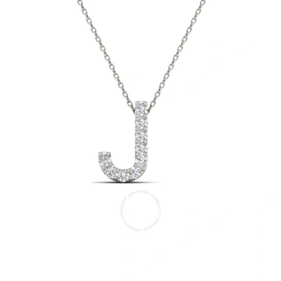 Maulijewels 14k White Gold Initial " J " 0.09 Carat Natural Round White Diamond Pendant Necklace Wit
