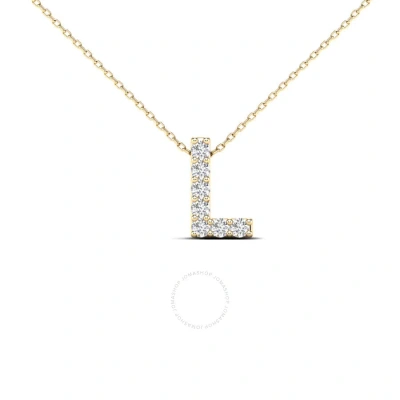 Maulijewels 14k Yellow Gold 0.07 Ct Natural Prong Set Diamond Initial " L " Necklace Pendant With 18