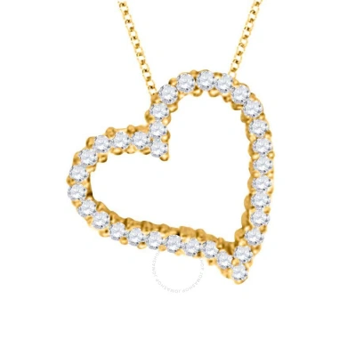 Maulijewels 14k Yellow Gold 0.75 Ct Round Diamond Heart Pendant With 18" Gold Plated 925 Sterling Si In White