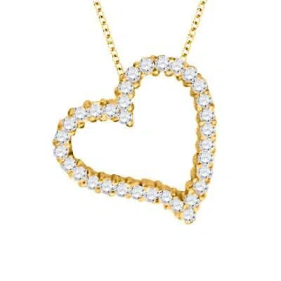Pre-owned Maulijewels 14k Yellow Gold 0.75 Ct Round Diamond Heart Pendant With 18" Gold In White