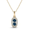 Maulijewels 14k Yellow Gold 1.25 Carat Blue Diamond Two Stone Pendant Necklace With 18" 14k Yellow G In Blue