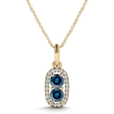 Maulijewels 14k Yellow Gold 1.25 Carat Blue Diamond Two Stone Pendant Necklace With 18" 14k Yellow G