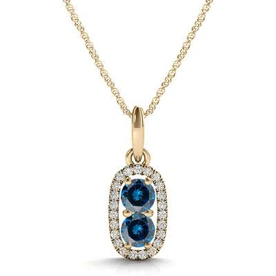 Pre-owned Maulijewels 14k Yellow Gold 1.25 Carat Blue Diamond Two Stone Pendant Necklace