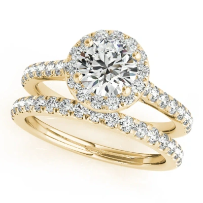 Maulijewels 14k Yellow Gold Bridal Set 0.75 Carat Halo Diamond Engagement Ring