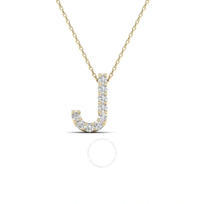 Maulijewels 14k Yellow Gold Initial " J " 0.09 Carat Natural Round White Diamond Pendant Necklace Wi
