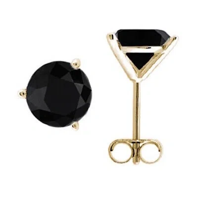 Pre-owned Maulijewels 14k Yellow Gold Round Stud Earrings For Women With 1.50 Cttw (black,