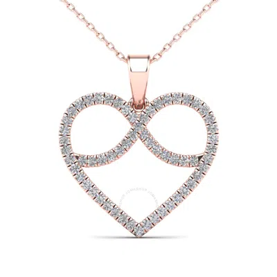 Maulijewels 1/5 Carat Natural Diamond Heart Shape Pendant Necklace In 10k Rose Solid Gold With Chain In Metallic