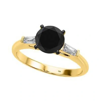 Pre-owned Maulijewels 1.50 Carat Natural Black & White Diamond Engagement Solitaire Rings In Yellow