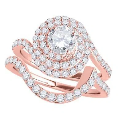 Pre-owned Maulijewels 1.50 Carat Natural Diamond Halo Bridal Set Engagement Rings In 14k In Pink