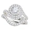 Maulijewels 1.50 Carat Natural Diamond Halo Bridal Set Engagement Rings In 14k White Gold Ring Size  In White