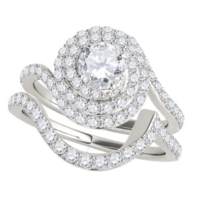 Maulijewels 1.50 Carat Natural Diamond Halo Bridal Set Engagement Rings In 14k White Gold Ring Size