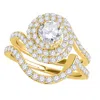 MAULIJEWELS MAULIJEWELS 1.50 CARAT NATURAL DIAMOND HALO BRIDAL SET ENGAGEMENT RINGS IN 14K YELLOW GOLD RING SIZE