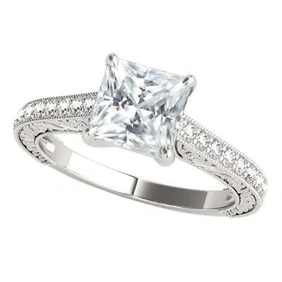 Pre-owned Maulijewels 1.50 Carat Princess Cut Moissanite And Natural Round White Diamond