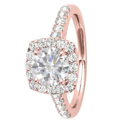 Maulijewels 1.53 Carat Halo Diamond Moissanite Engagement Ring In 14k Solid Rose Gold In Ring Size 7