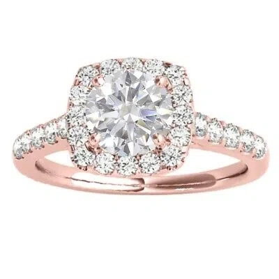 Pre-owned Maulijewels 1.53 Carat Halo Diamond Moissanite Engagement Ring In 14k Solid Rose In Pink