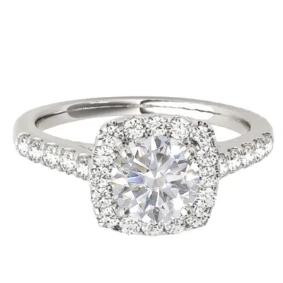 Maulijewels 1.53 Carat Halo Diamond Moissanite Engagement Ring In 14k Solid White Gold In Ring Size  In Metallic