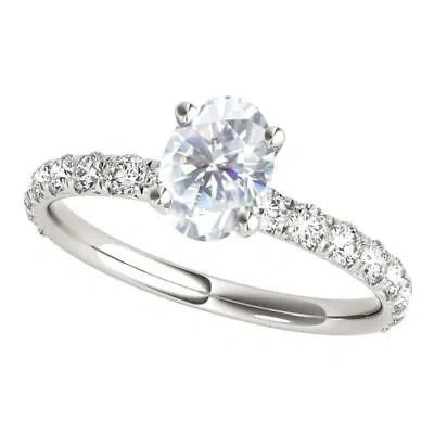 Pre-owned Maulijewels 1.55 Carat Oval Shape Moissanite Natural Diamond Engagement Rings In White