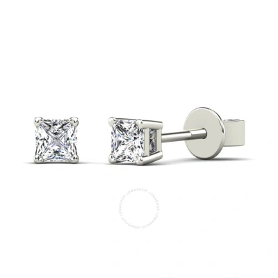 Maulijewels 1/6 Carat Princess Cut Natural Diamond ( H-i/ I2 ) Stud Earrings For Women In 10k Solid In White