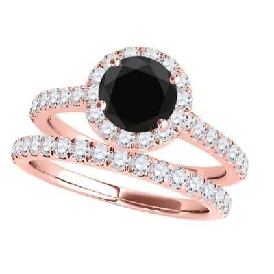 Pre-owned Maulijewels 1.60 Carat Black & Halo White Diamond Bridal Set Engagement Ring For