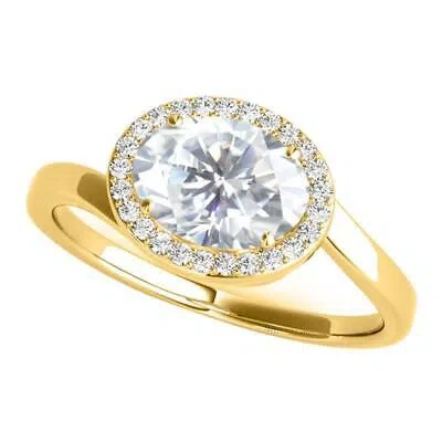 Pre-owned Maulijewels 1.65 Carat Oval Moissanite Natural Diamond Womens Engagement Rings In Yellow