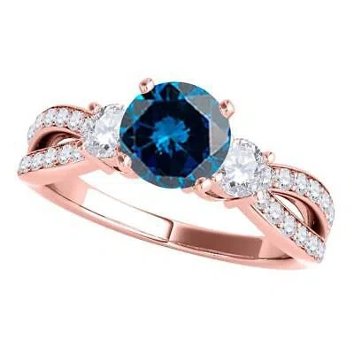Pre-owned Maulijewels 1.75 Carat Blue & White Diamond Engagement Ring For Women In 14k