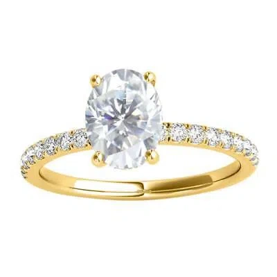 Pre-owned Maulijewels 1.75 Carat Oval Moissanite Natural Diamond Engagement Rings For In Yellow
