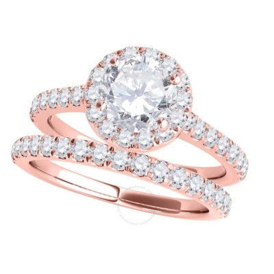 Maulijewels 18k Rose Gold 1.60 Carat Natural Halo Diamond Bridal Set Engagement Ring For Womens In R In Pink